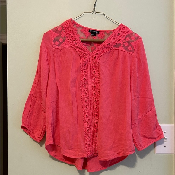 New Directions Pink Crochet Peasant Blouse | large | petite - Picture 1 of 7